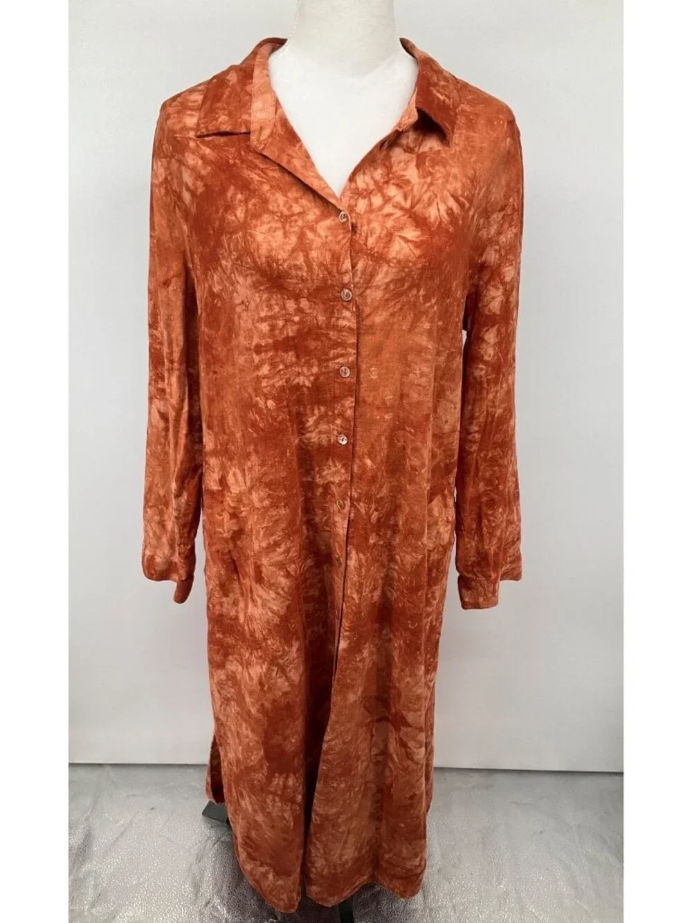 Soft Surroundings XL Burnt Orange Linen Blend Midi Tunic Dress